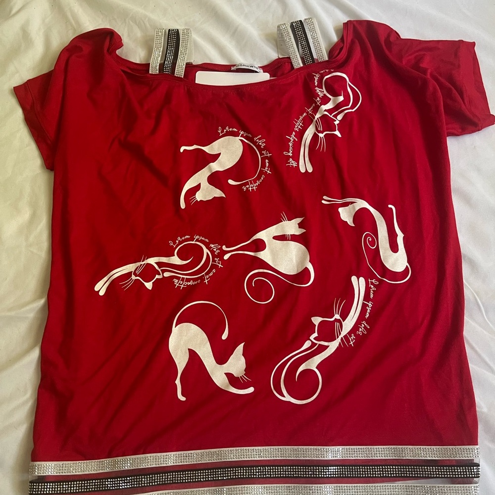 Red Cat Print Women's Top